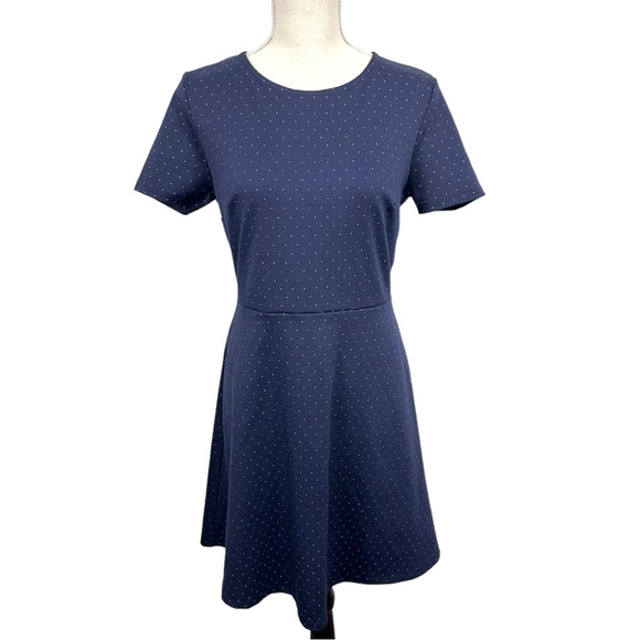 GAP Navy Polka Dot Print Ponte Dress Size 6 A-Line Short Sleeve Skater Retro - Picture 1 of 8